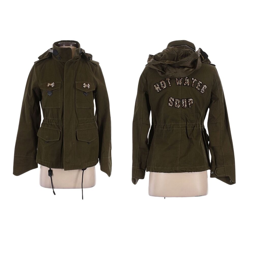 Coach Olive Cotton Field Jacket Embellished Utility Jacket